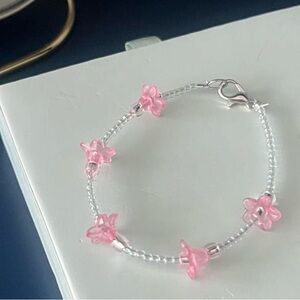 Handmade Pink Flower Beaded Bracelet